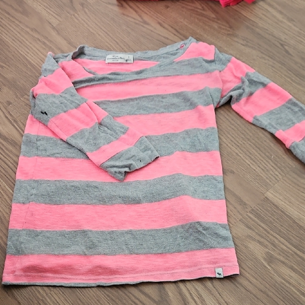 Abercrombie & Fitch Pink and Gray Striped Long Sleeve Tee